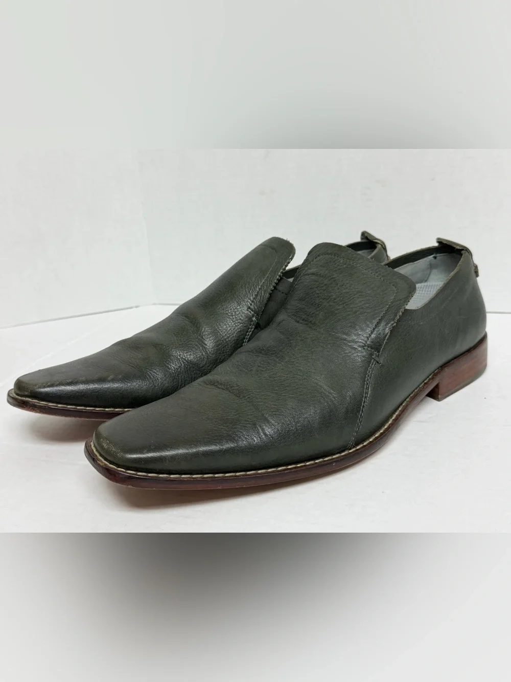 Ted Baker London Men's Leather Slip-Ons Olive Green Loafer Dress Shoes, Size 13